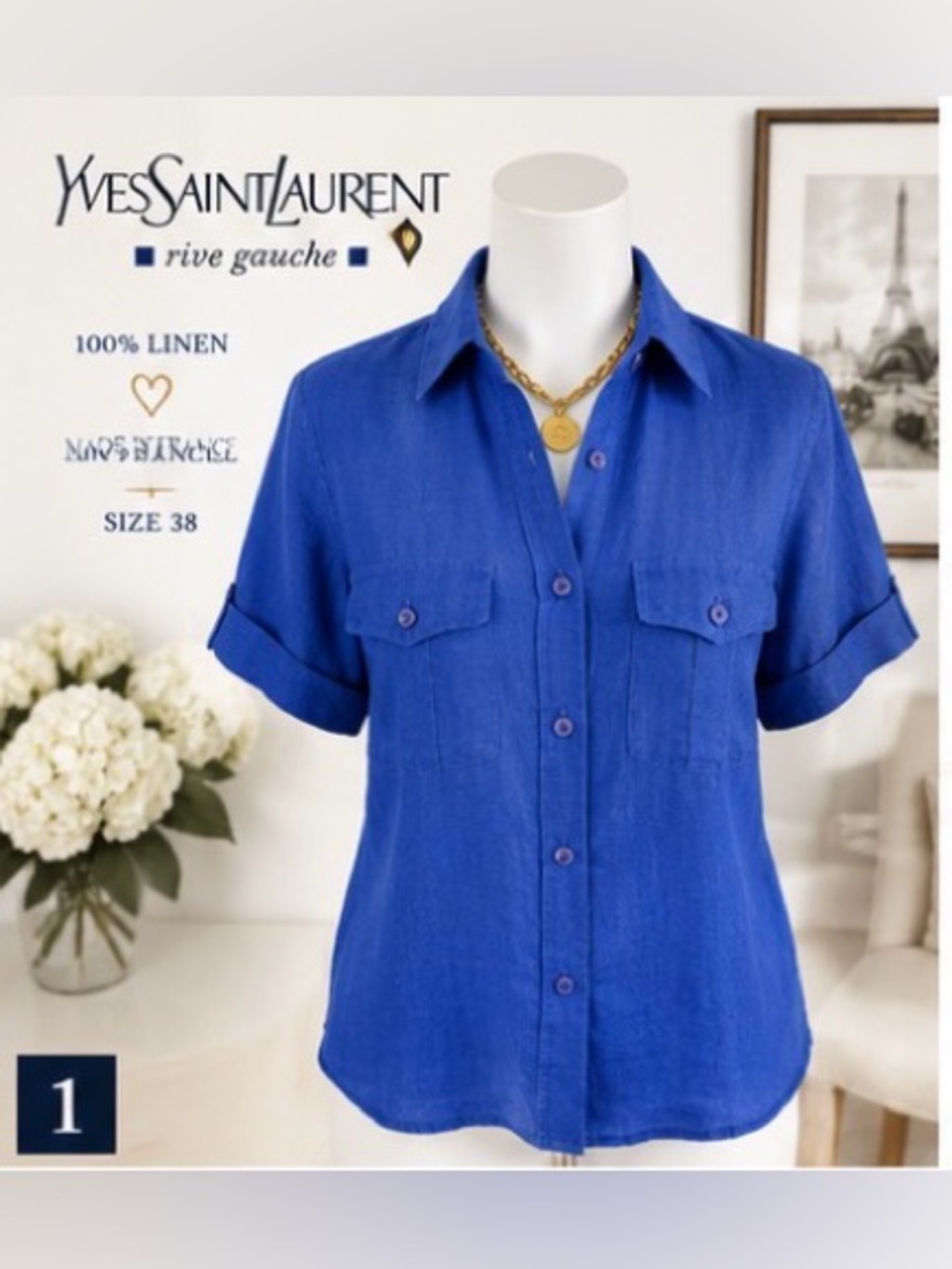 💙 YSL (Yves Saint Laurent) Rive Gauche Blue Linen Shirt — Size 38
Price: $145